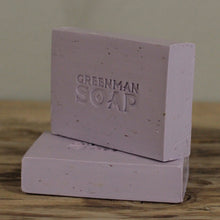 Load image into Gallery viewer, Lavender &amp; Geranium Made with Lavender and Geranium Essential Oil, and dried Lavender flowers, this soap has a deep floral fragrance that may help you to relax and unwind at night time (or even midday nap time).  Hand crafted using only sustainable Palm oil, age-old botanicals and pure aromatic oils, these almost mythical soaps will transform your daily wash into a cleansing ritual to be savoured. SLS and Parabens free.