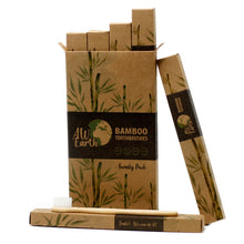 Load image into Gallery viewer, Bamboo is the world’s fastest naturally renewing resource which is also inherently anti-microbial, anti-fungal and anti-bacterial. Each brush is hand wrapped individually in a recyclable cardboard. Sold in packs of 4 brushes. * picture for illustration purposes only*